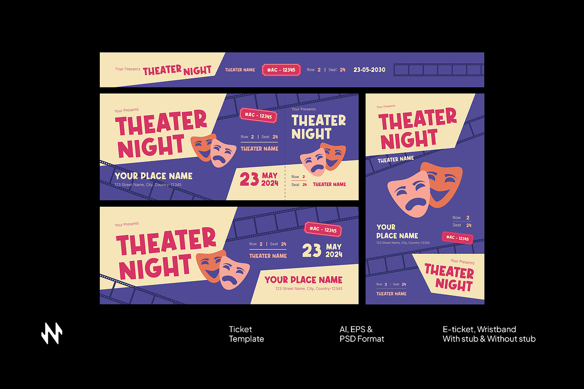 Retro Theater Ticket, a Stationery Template by Neermana (Photo 1 of 4)