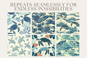 8 Sea Turtles Seamless Patterns