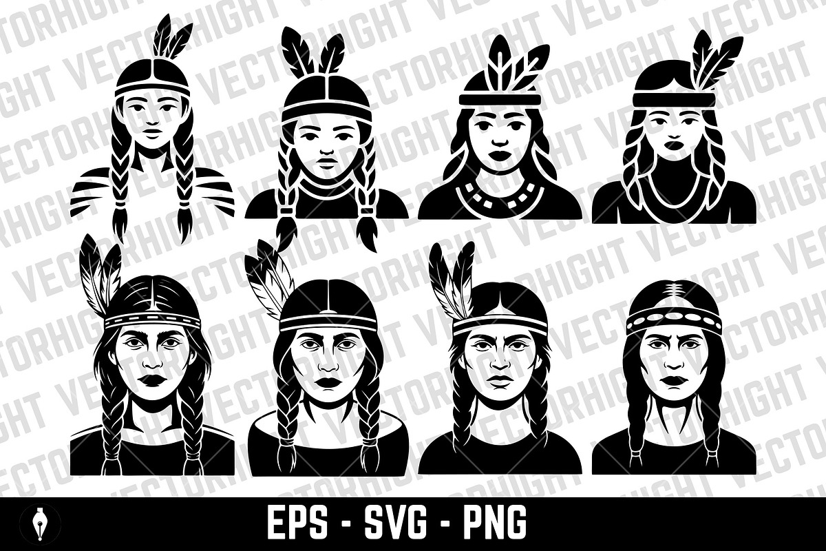 Native American woman portrait, a Person Illustration by Vectorhight (Photo 1 of 3)