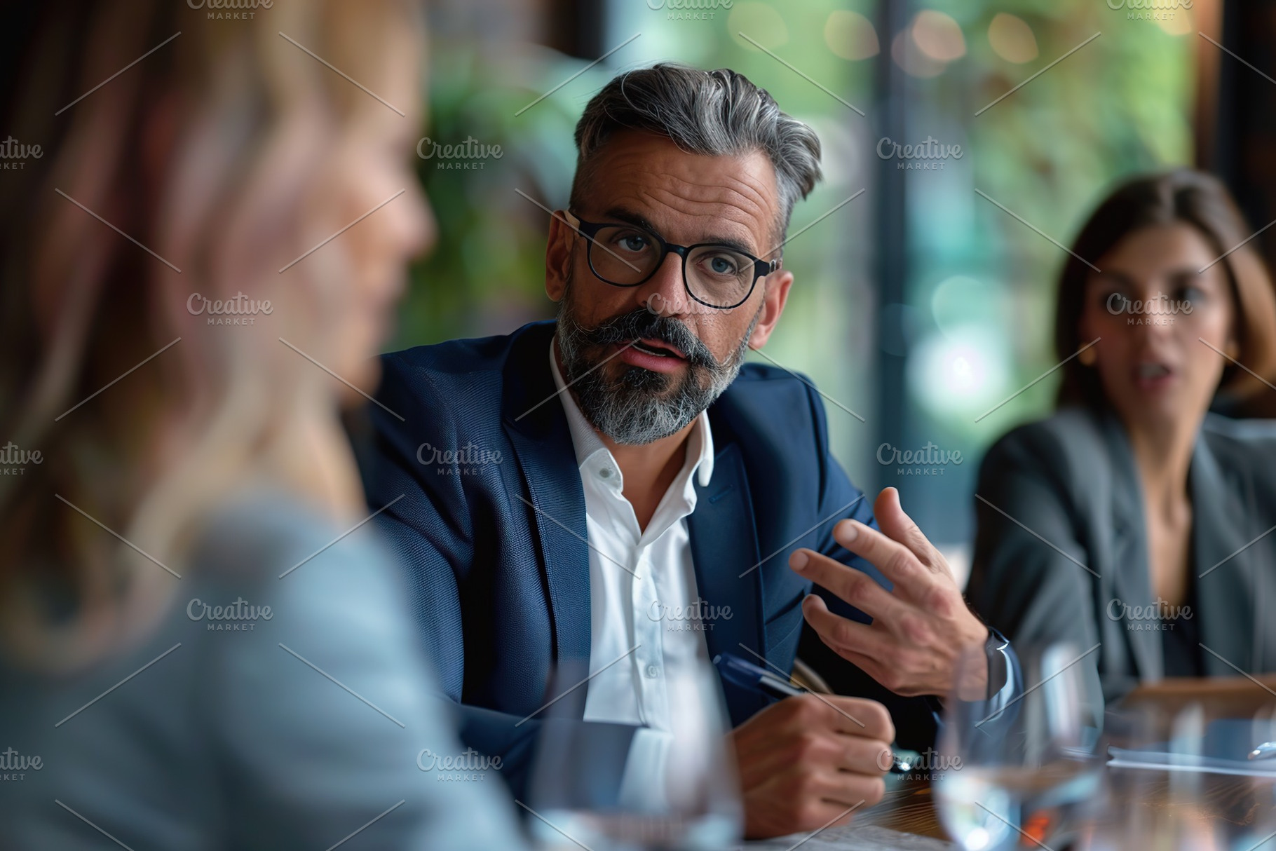 Portrait of business people standing as a team in modern office, a Business Photo by AlyaAnd