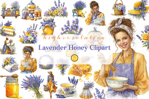 Lavender Honey Watercolor Clipart, an Illustration by DreamCafeArt