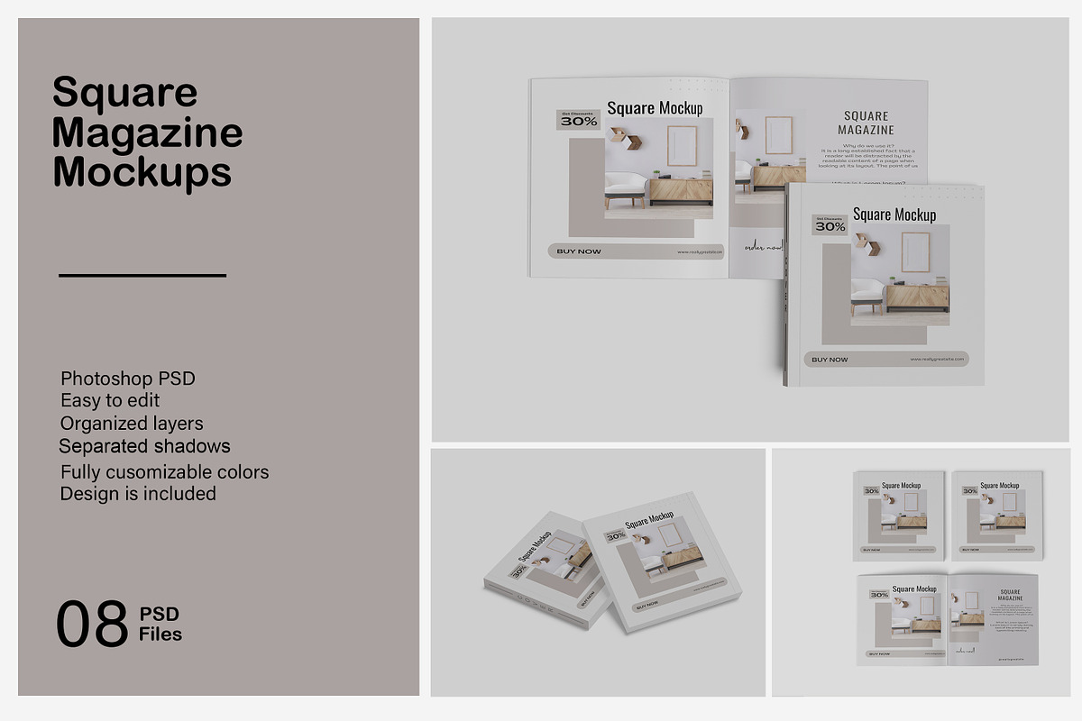 Square Magazine Mockup, a Books & Magazine Mockup by mahhyud (Photo 1 of 9)
