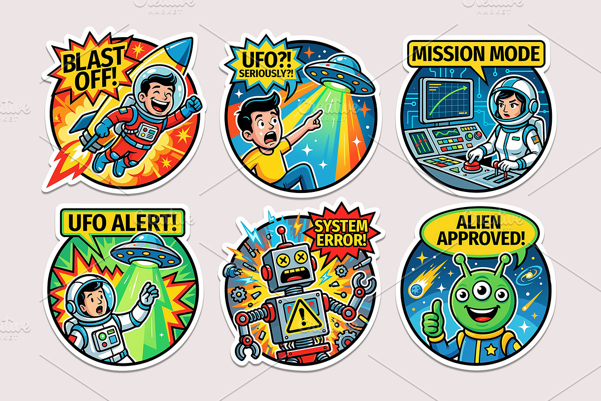 Cosmic Adventure Sticker Pack, a Person Illustration by Black Cat Studio (Photo 2 of 3)
