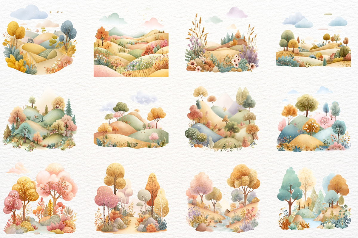 Whimsical Fall Landscape Clipart PNG, a Seasonal Illustration by SugarCloudStudioArt (Photo 3 of 7)