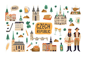 Czech Rebuplic landmarks set, a Food Illustration by Good Studio