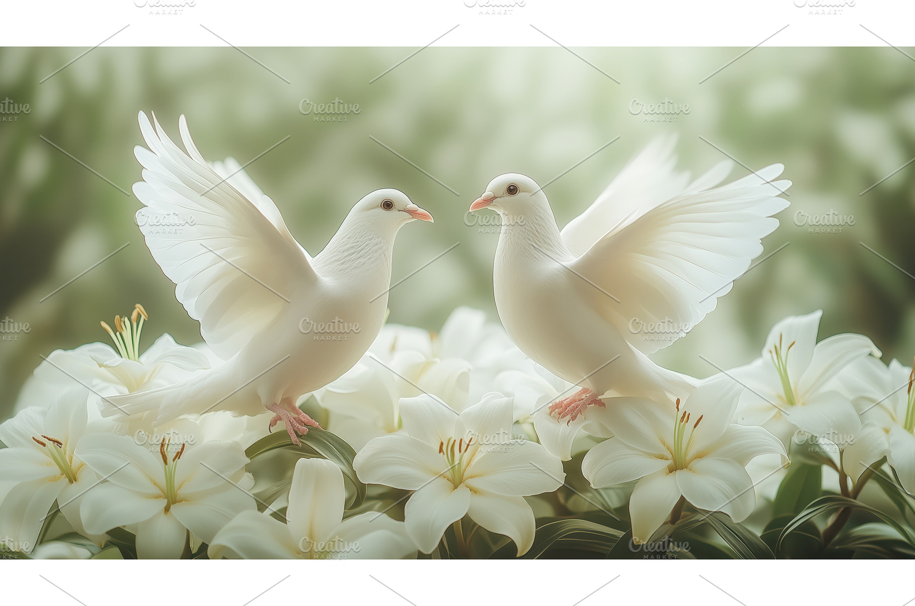 Two white doves with wings spread, a Holiday Photo by Rodica Ciorba
