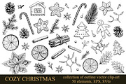 Black and white Christmas clip-art, a Seasonal Illustration by Robusta (Thumbnail 1 of 3)