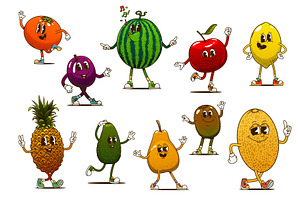 Cartoon retro groovy fruits, an Object Illustration by Vector Tradition