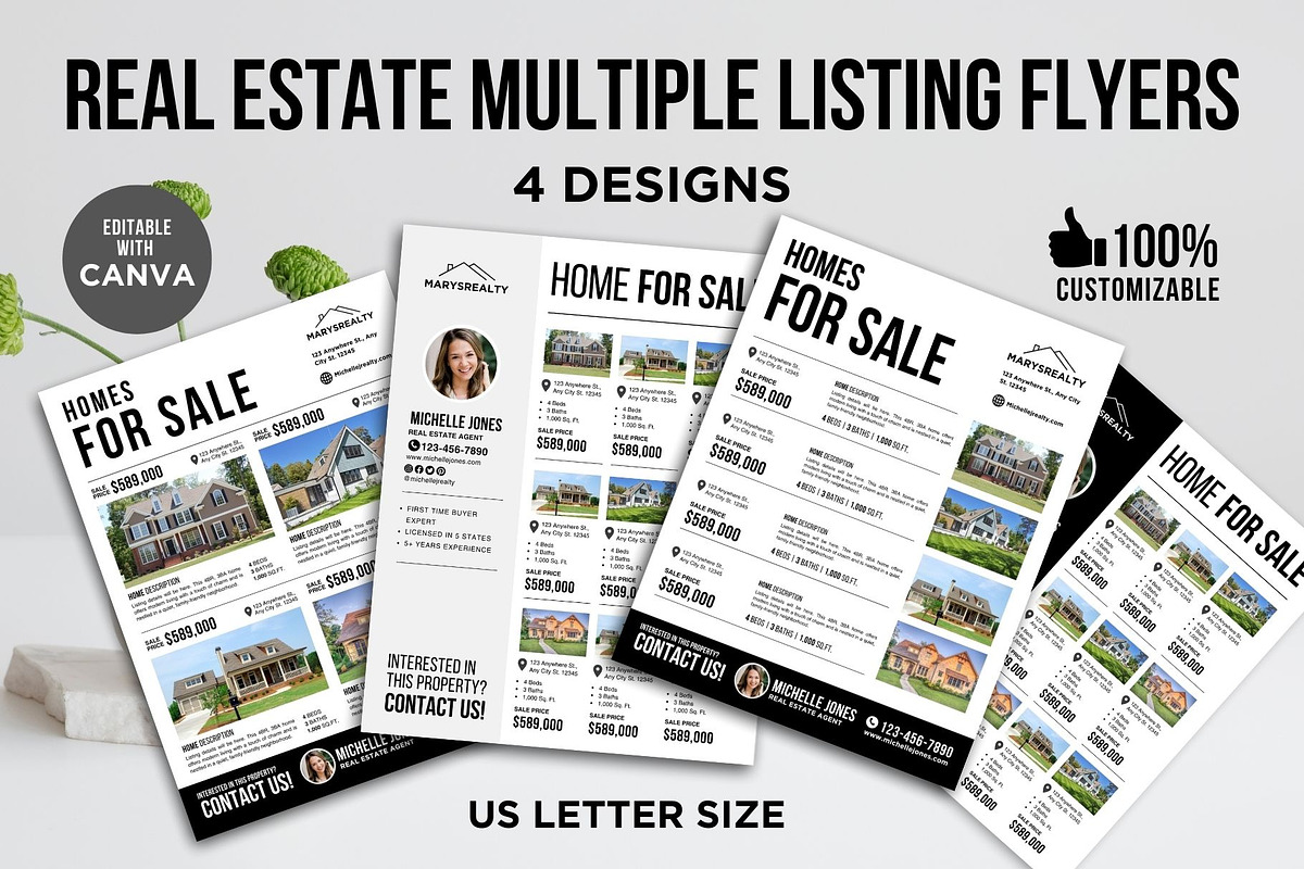 Real Estate Multiple Listing Flyers, a Flyer Template by CreativeVinesStore (Photo 1 of 7)