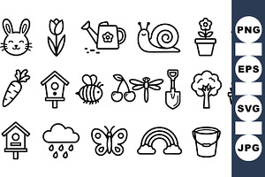 Cute Garden Outline Icons Set, an Illustration by designvectx