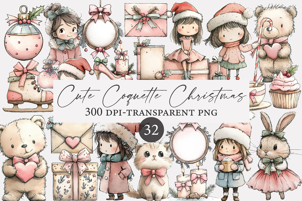 Cute Coquette Christmas Clipart, an Illustration by Designworld (Photo 1 of 4)