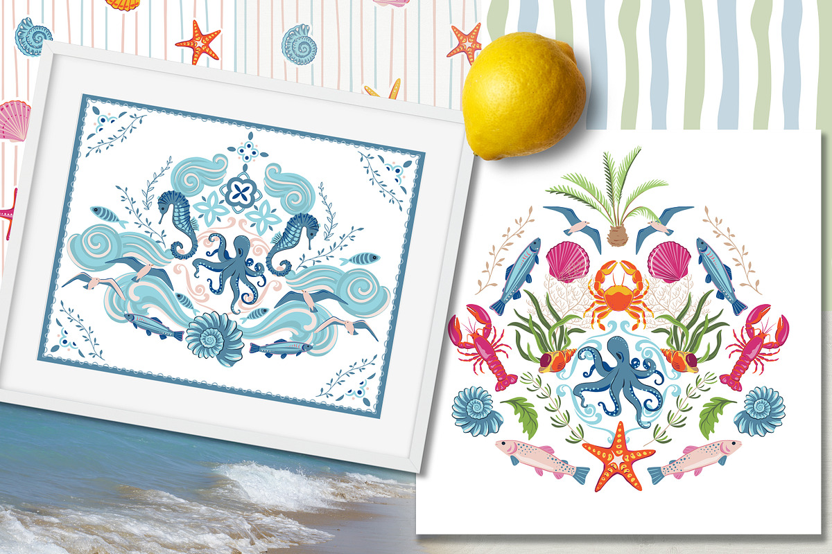 Sun and Sea. Vector Summer Patterns, a Pattern Graphic by Molly art (Photo 9 of 21)