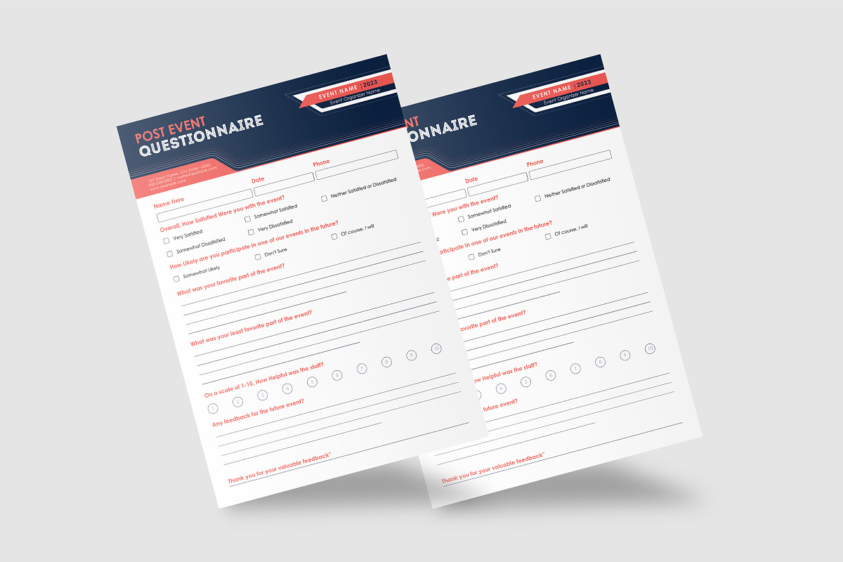 Post Event Questionnaire Template, a Stationery Template by Template Shop