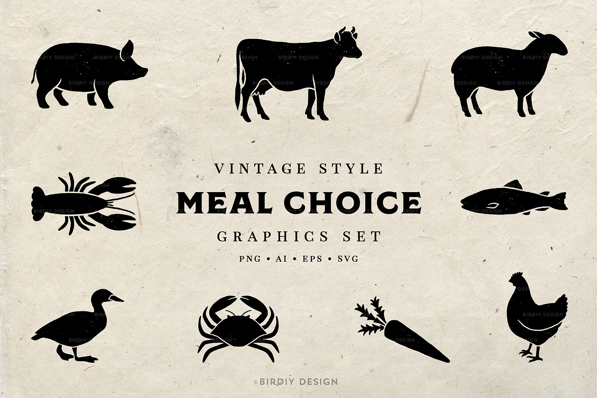 Meal Choice Icons - Vintage Texture, an Icon by BirDIY Design (Photo 1 of 9)