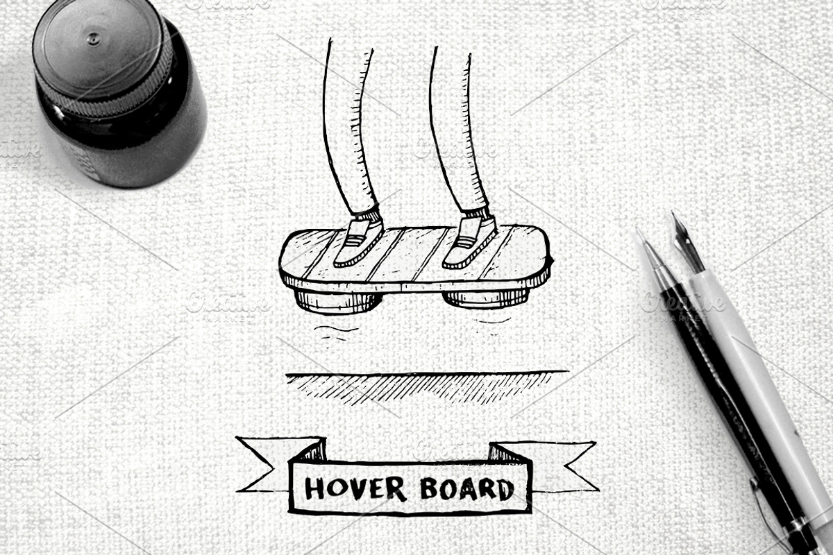 Hover board hand drawn illustration, a Technology Illustration by 4pixel