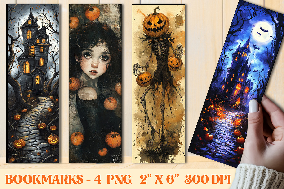 Spooky Halloween Printable Bookmarks, an Illustration by OK Design