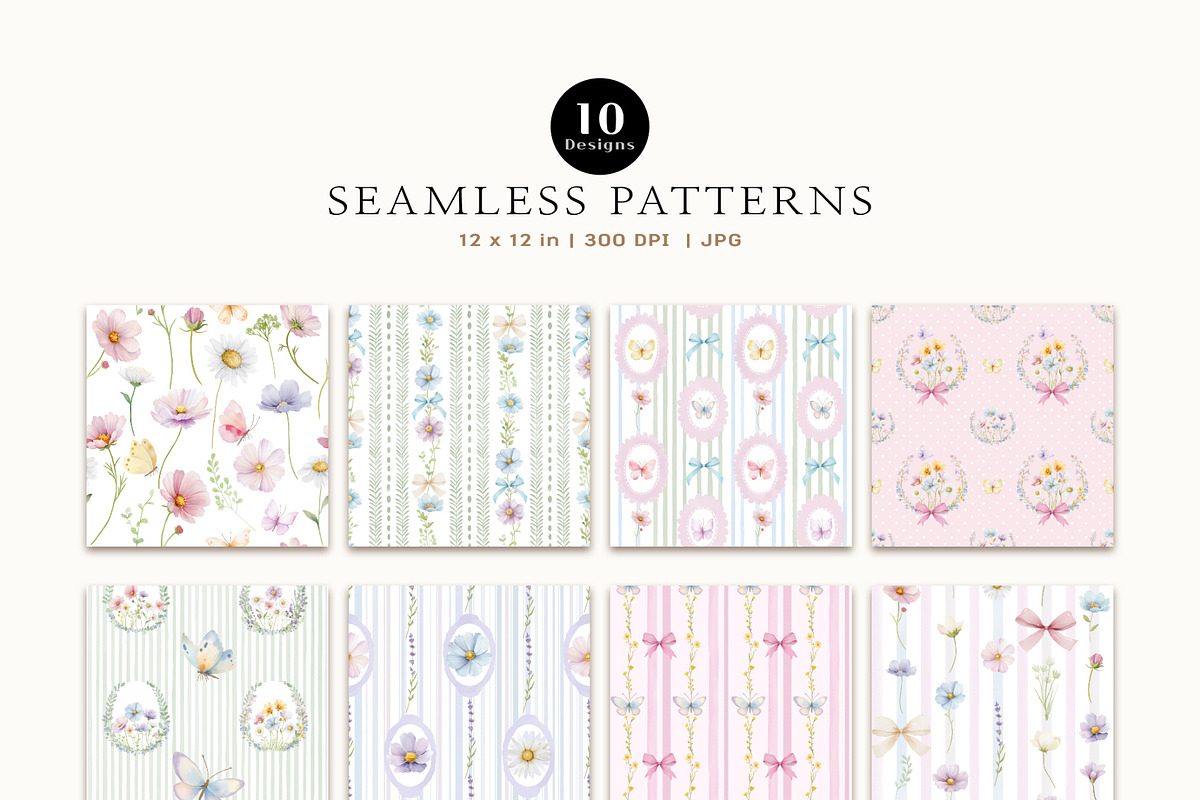 Pastel Wildflowers & Bows Clipart, a Decorative Illustration by OKArtHub (Photo 9 of 11)