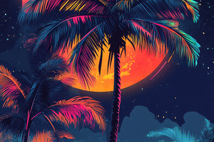 Vibrant tropical landscape at night, a Photo by Beautiful things