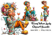 Funny Wine Lady Clipart Bundle PNG, a Seasonal Illustration by CreationArt (Thumbnail 1 of 5)