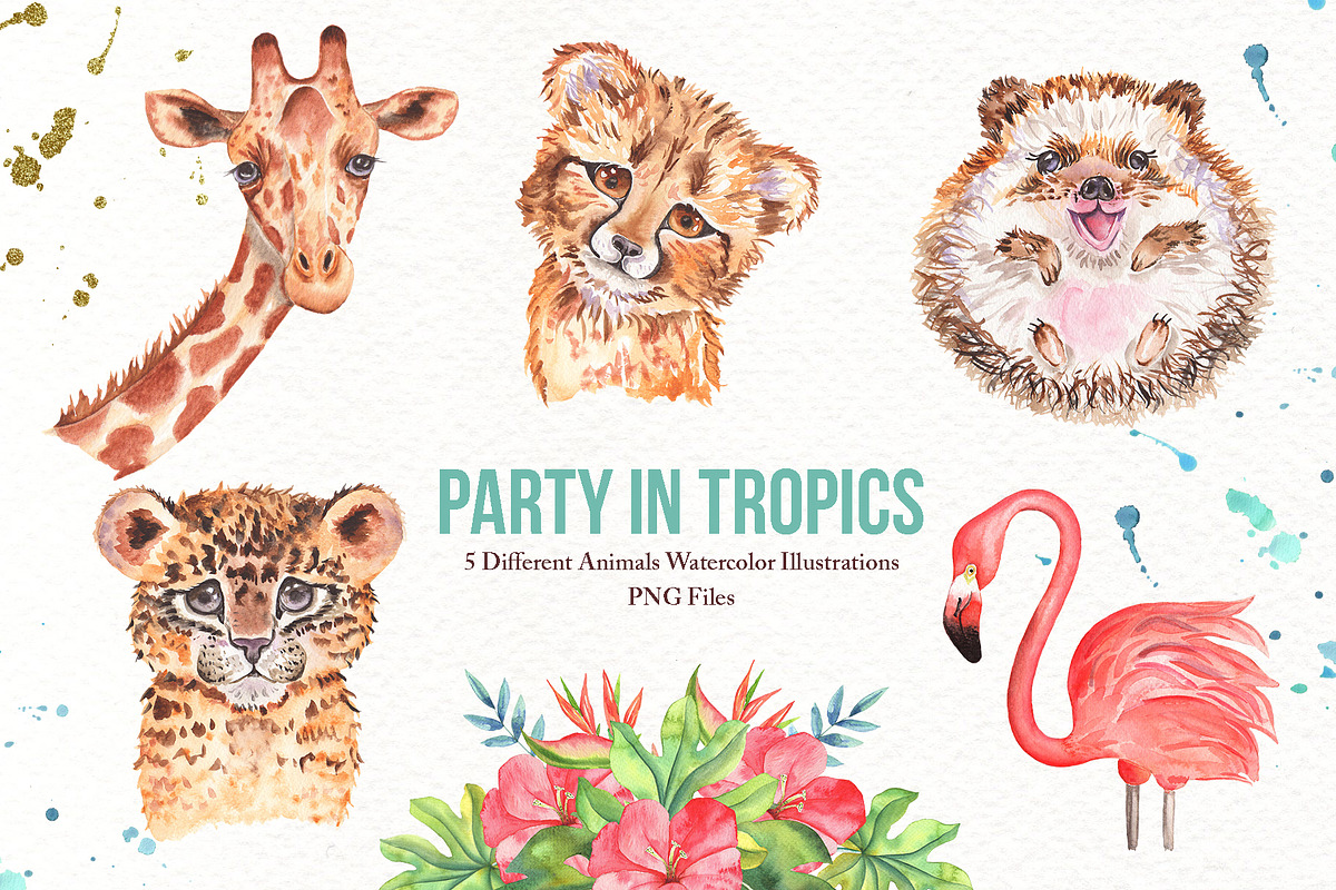 Watercolor Tropical Party, an Animal Illustration by TanataDesign (Photo 3 of 13)