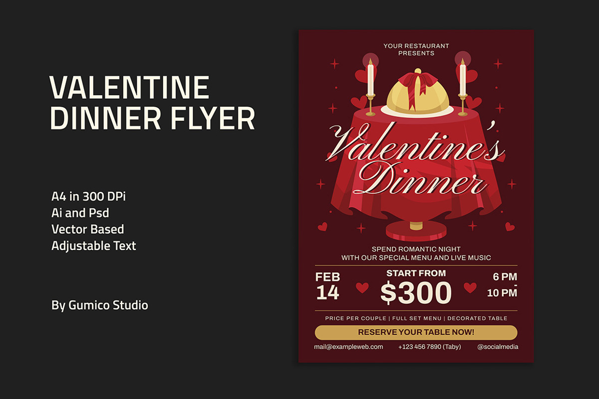 Valentine Dinner Flyer, a Flyer Template by Gumico Studio. (Photo 1 of 3)