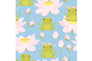 Seamless Pattern with Cute frog, an Animal Illustration by Maria Starus