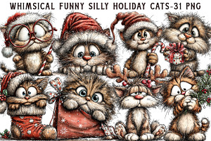 Whimsical Funny Silly Holiday Cats, an Illustration by Libby Wishes