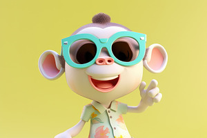 Funny Monkey Wearing Sunglasses On A Colorful Background. Generative AI