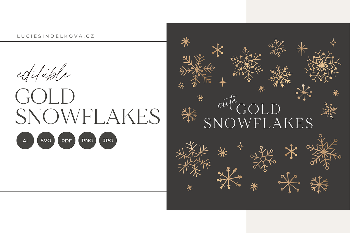 Christmas Gold Snowflake Clipart, a Seasonal Illustration by Lucie Sindelkova (Photo 5 of 6)