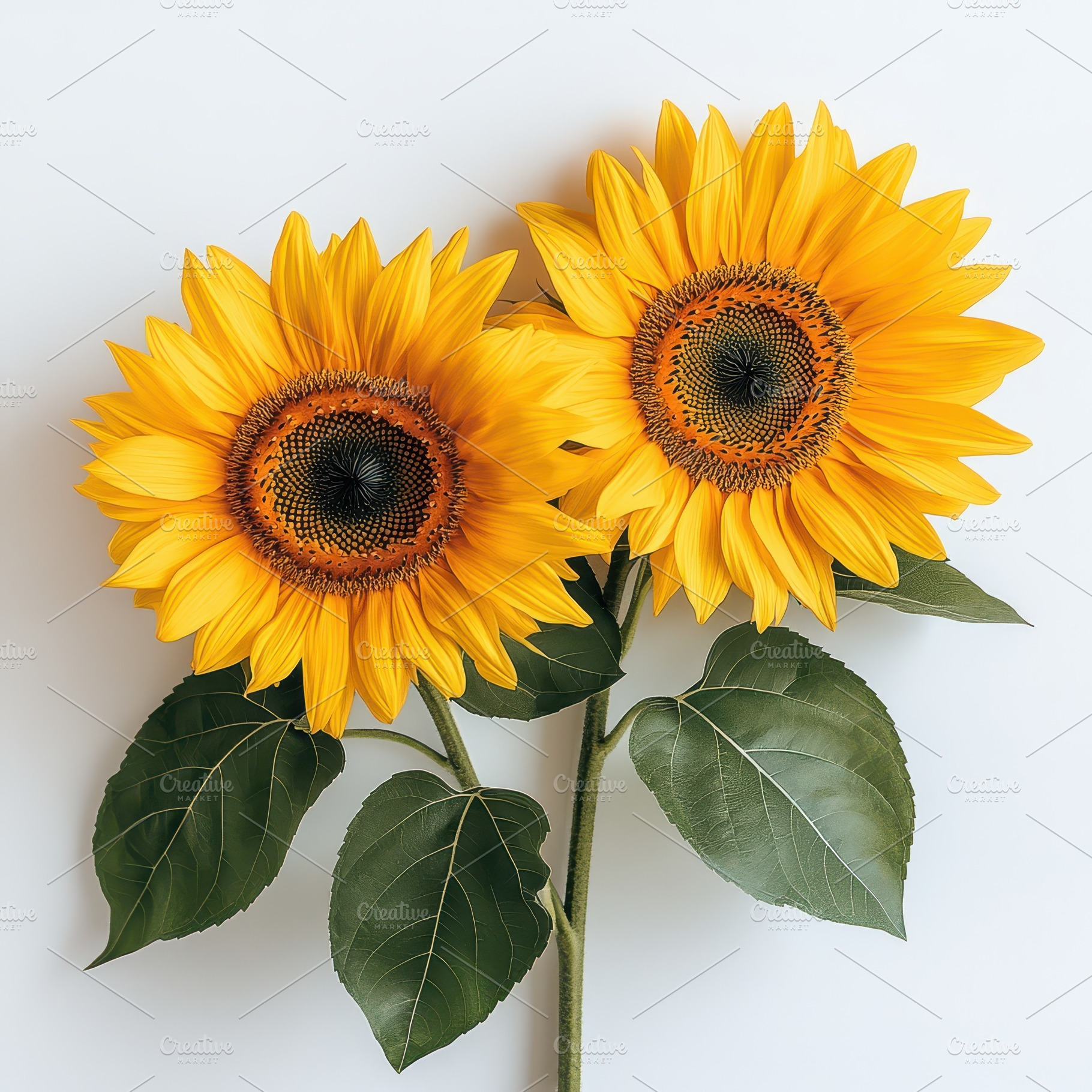 Two Sunflowers on White Background D, an Abstract Photo by Pixeness Studio