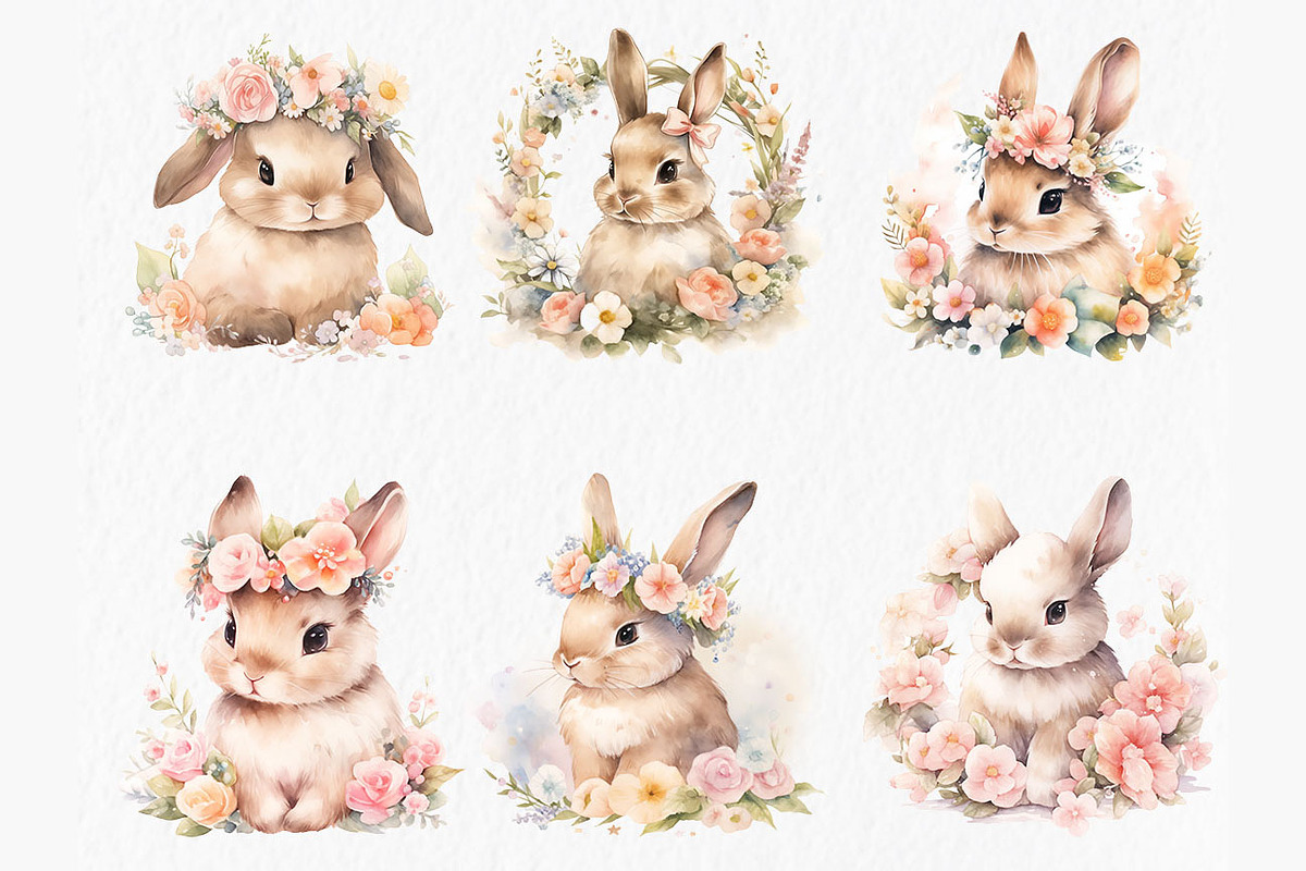 Floral easter bunny clipart, an Object Graphic by MyLittleMeow (Photo 7 of 7)