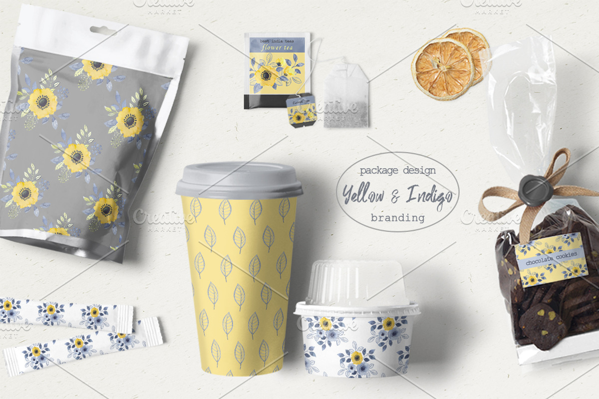 Watercolor set of yellow and indigo, an Illustration by BrushArtDesigns (Photo 5 of 6)