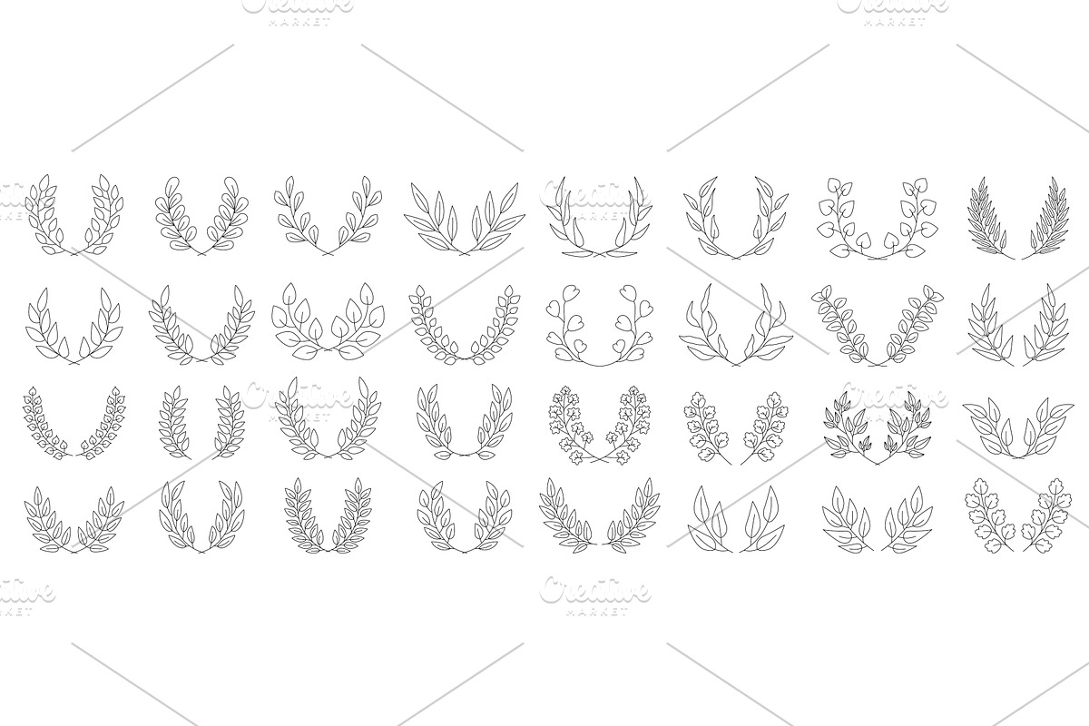 a set of simple line art laurel, an Object Illustration by Woters little shop