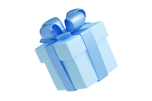 3D Render Blue Gift Box With Ribbon