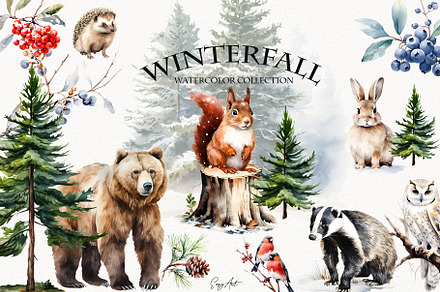 Winterfall watercolor collection, an Object Graphic by EasyArt