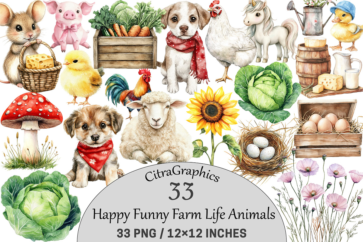 Happy Funny Farm Life Animals, an Illustration by CitraGraphics (Photo 1 of 5)