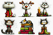 Watercolor Christmas Cats Clipart, an Illustration by Canvas Craft (Thumbnail 3 of 7)