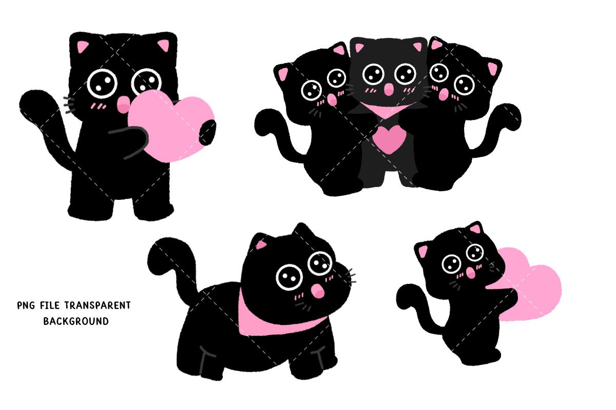 Cute Black Cat Clipart Set, an Animal Illustration by Nattapohncha (Photo 3 of 3)