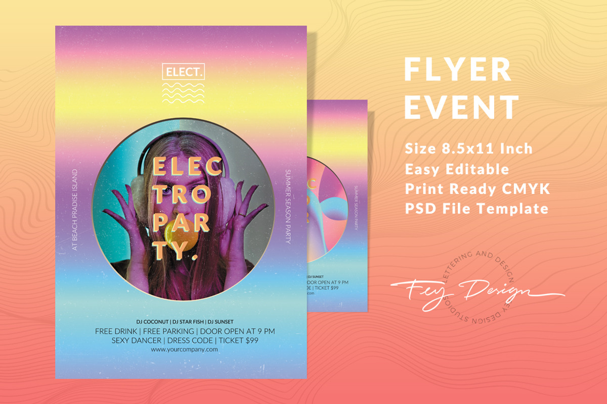 Electro Party Flyer Template, a Flyer Template by feydesign (Photo 2 of 2)
