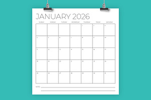 2026 Square 12x12 Calendar Template