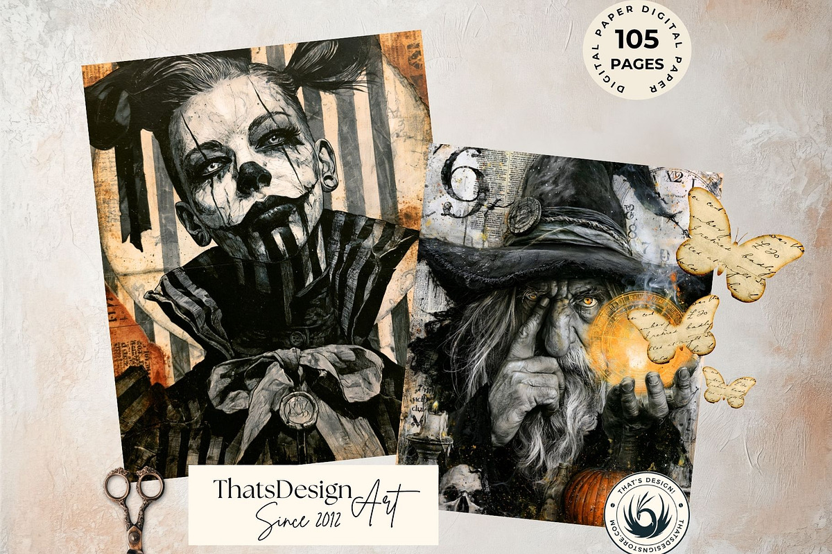 Vintage Dark Halloween Digital Paper, a Seasonal Illustration by ThatsDesignArt (Photo 7 of 16)