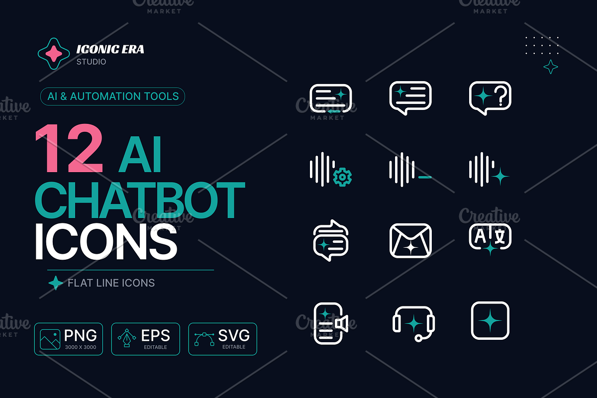 AI Chatbot Line Icon Set, an Outline Icon by Iconic Era (Photo 2 of 4)