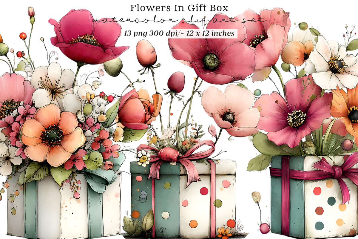 Flowers in gift box clipart, an Illustration by SinaCreation (Photo 1 of 8)