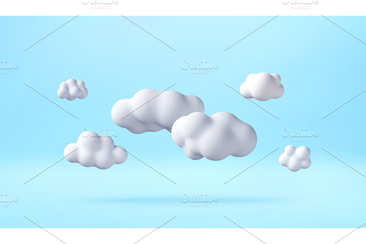 3D Fluffy white clouds floating in, an Illustration by Abscent