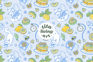 Lemon Tea Time Seamless Pattern
