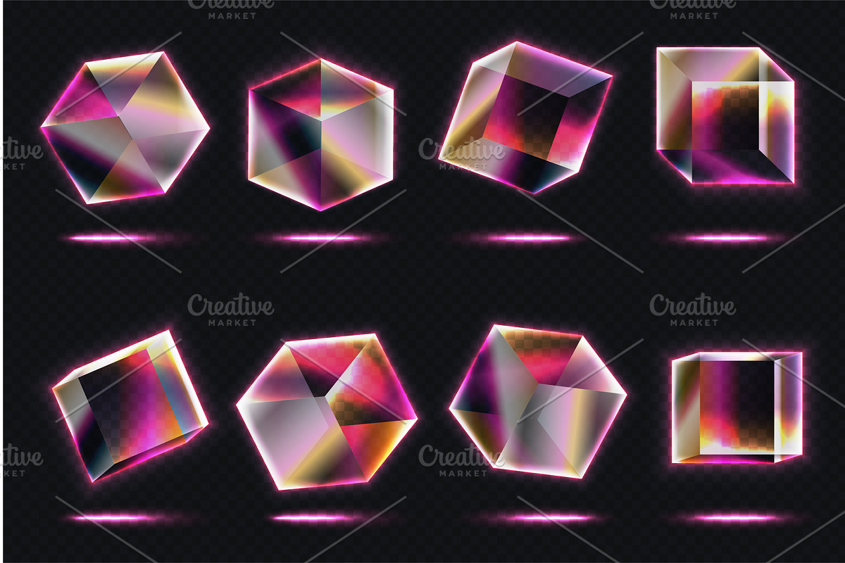 Glowing Glass Neon Cubes Vector Set, an Illustration by Lemberg Vector