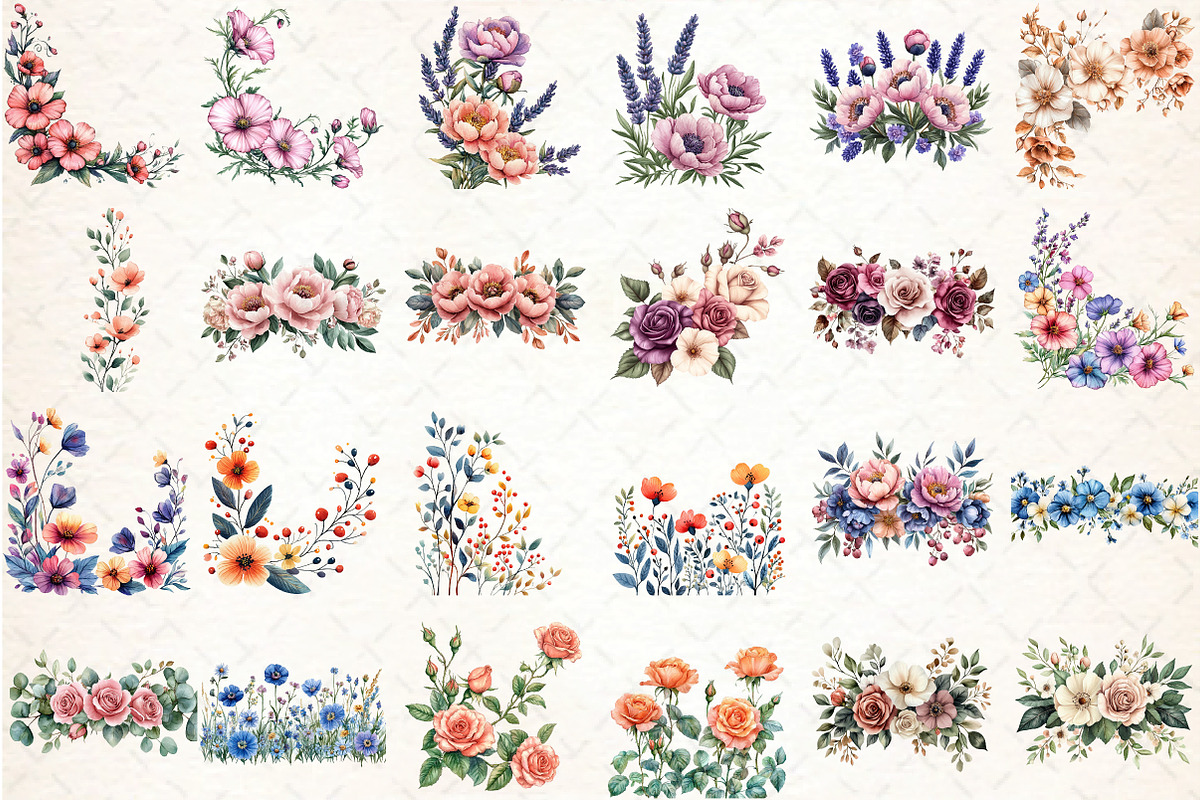 Wild Flowers Floral Border Clipart, an Illustration by DreamCafeArt (Photo 3 of 6)
