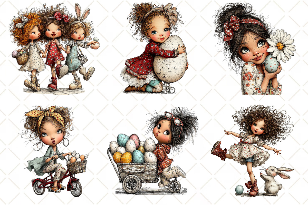 Whimsical Easter Girl Clipart, an Illustration by Black Bird Studio (Photo 3 of 6)