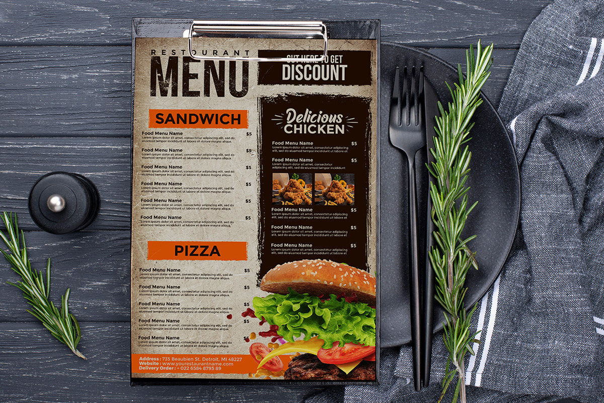 Vintage restaurant menu, a Flyer Template by imadeDesign (Photo 2 of 3)
