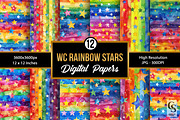 Watercolor Rainbow Stars Patterns, a Pattern Graphic by Creative Store (Thumbnail 1 of 5)